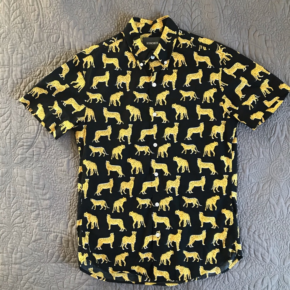 (S) Slim Fit Bonobos Buttoned Shirt w/ Cheetahs!
